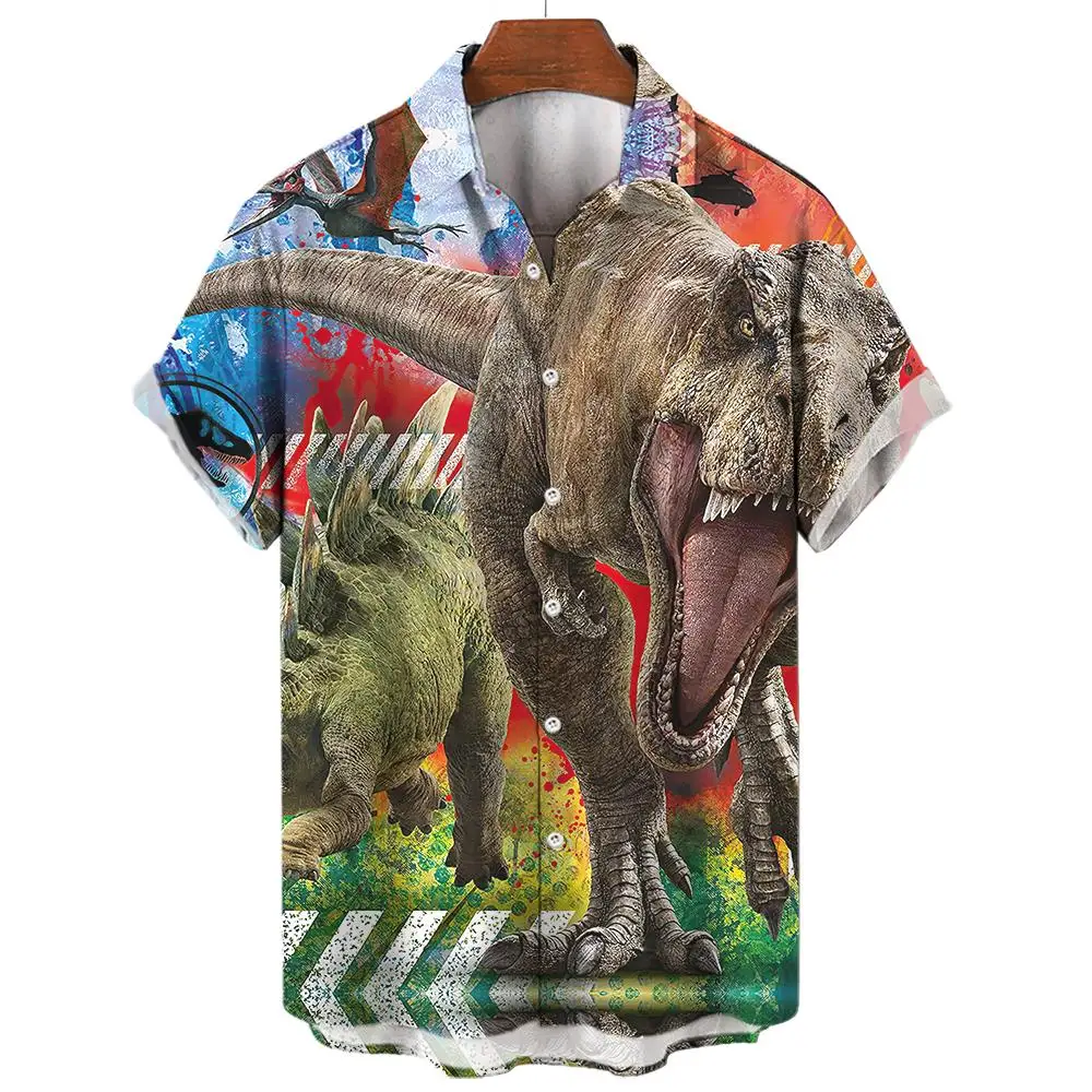 Hawaiian Shirt 3d Printed Cartoon Dinosaur Short Sleeved Shirt For Men Outdoor Casual Men\'s Clothing Oversized Streetwear 5xl