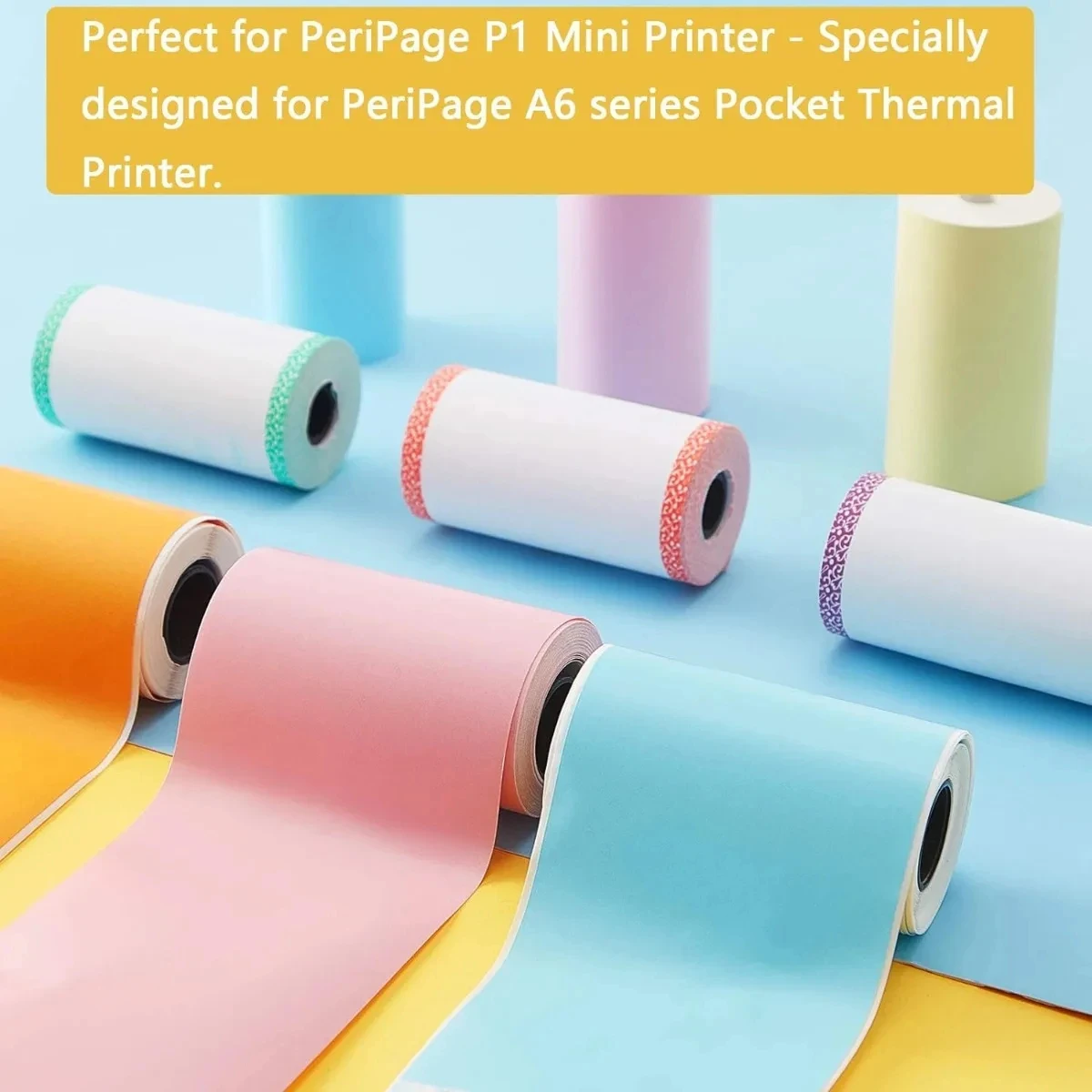 Mini Printing Paper Colorful 9PCS Thermal Printer Paper Roll and Self-Adhesive Printable Sticker For Portable Thermal Printers