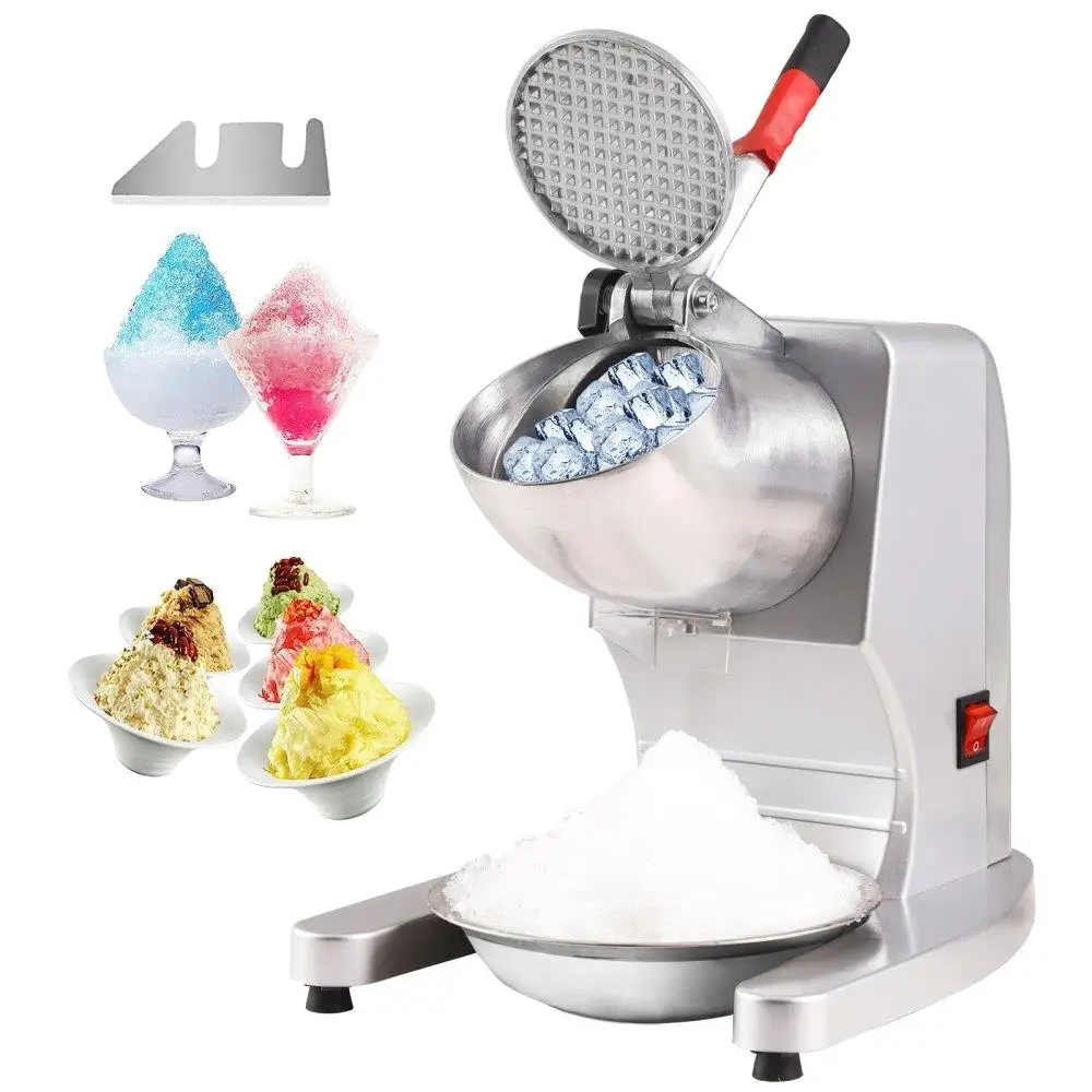 

Electric Snow Cone Maker 220lbs 4 Blades Stainless Steel Cover Bowl 300W for home Commercial Silver