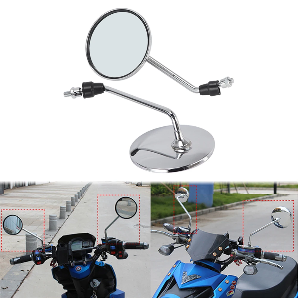 

2Pcs/Pair Motorcycle Rearview Back View Mirror Round Side Mirror 8mm/10mm Chrome For Universal Scooter Harley Moped Yamaha