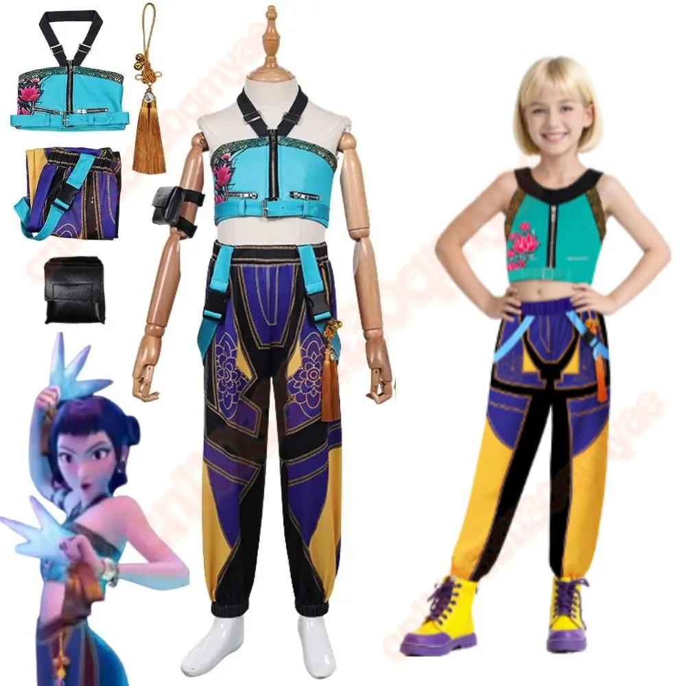 

Kids Girls Kpop Demon Hunters Zoey Mira Cosplay Fantasy Costume Disguise for Children Clothes Roleplay Halloween Carnival Suit