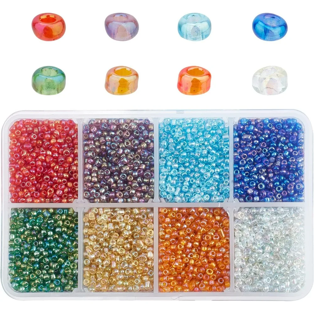 12500pcs 8 Colors 12/0 2mm Loose Glass Seed Beads Small Seed Bead for Earring Bracelet Jewelry Making