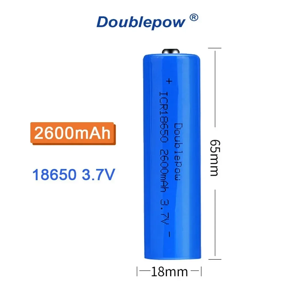 DOUBLEPOW 18650 3.7V Rechargeable ICR Battery 2600mah Pointed Li-po Lithium Battery for Electric Toy Doorbell Flashlight Fan