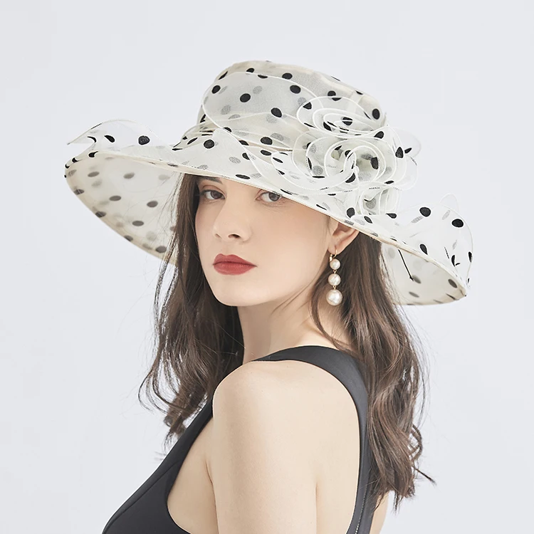 2024Newest Hot Fashion 1Pcs Mesh Ruffles Flower Women Kentucky Derby Wide Brim Wedding Church Occasional Organza Sun Hat