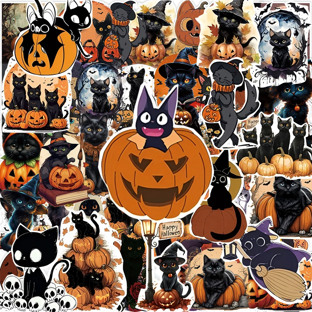 

10/30/50pcs Retro Halloween Cat Cartoon Stickers for Phone Bike Wall Motorcycle Waterproof Gothic Graffiti Sticker for Kids Toys