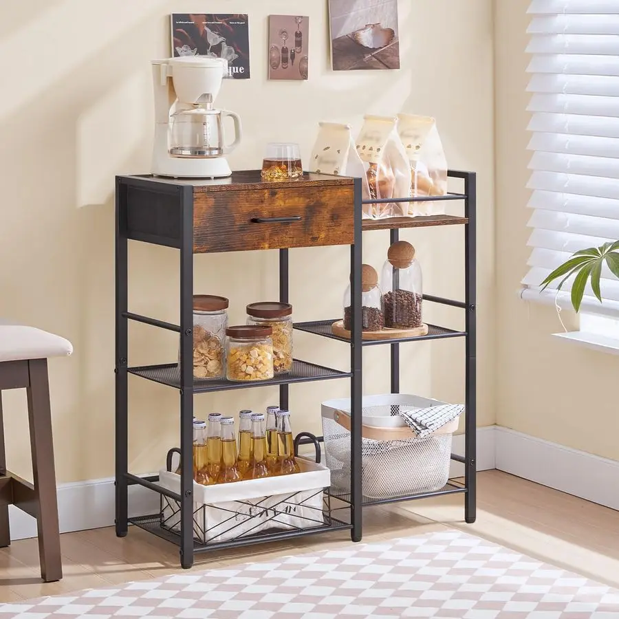 خزانة بار القهوة، محطة حامل القهوة في المزرعة، طاولة محطة المطبخ 6 طبقات مع درج، طاولة بار المطبخ للمساحة الصغيرة