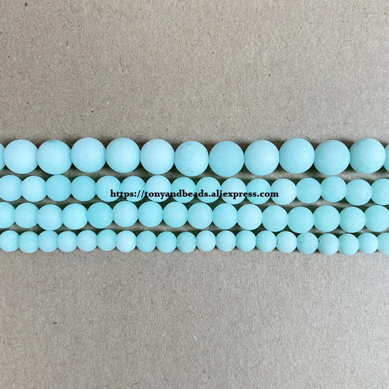 Natural Stone Matte Amazonite Color Jade Round Loose Beads 15\