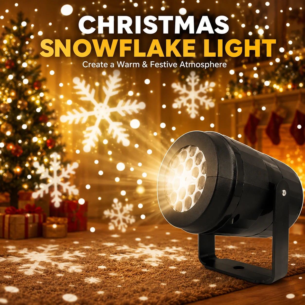 LED Snowflake Projector Light, Christmas Snowflake Projection Lamp with 180° Adjustable Bracket, Bright White Holiday Party Ligh