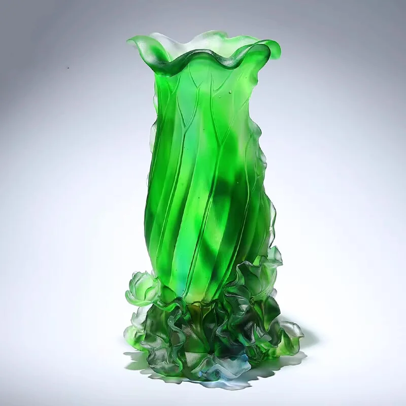 G599 intangible cultural heritage crystal glazed lotus large vase decoration living room entrance collection art