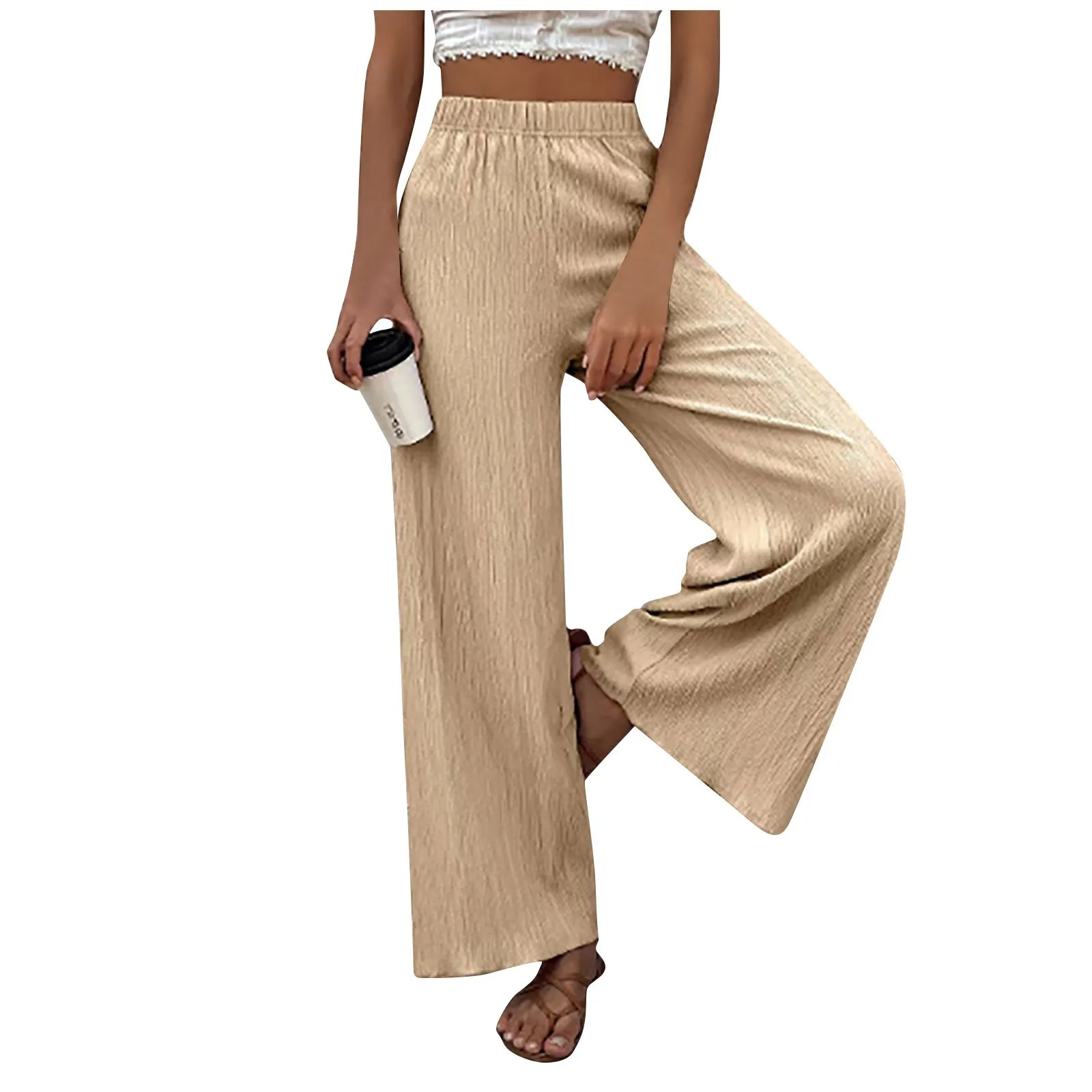 

Summer Casual Fashionable Basics Sexy Comfortable Cool Breathable Solid Color Cotton And Linen Loose Thin Trousers For Female