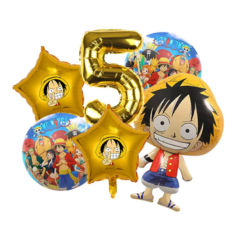 One Piece Franky Cyborg thema ballonboeket van folie en latex met blauwe latex voor anime verjaardagstaart tafeldecoratie