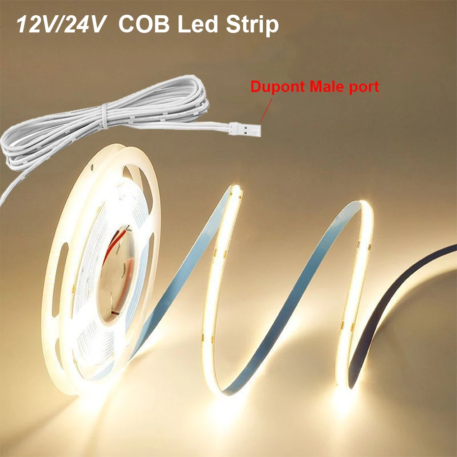 

Only 12V 24V DC Dupont Cabinet COB Led Strip DIY Cabinet Lighting Adhesive Tape 1m 2m 3m 4m 5m 320LEDs/m Led Ribbon For Home