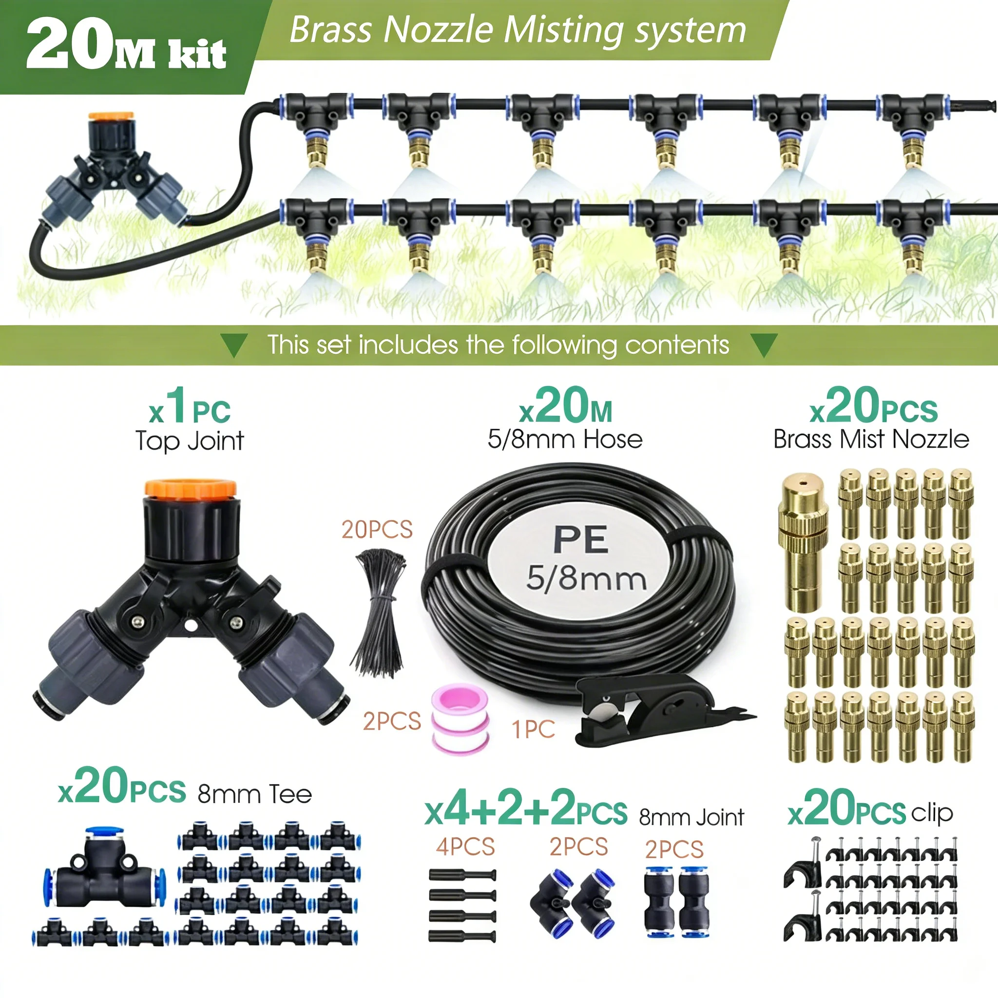 15M-30M Outdoor-Nebelkühlsystem Gartenbewässerung 1/4'' Messing-Zerstäuberdüsen 4/7mm Schlauch für Terrasse und Gewächshaus