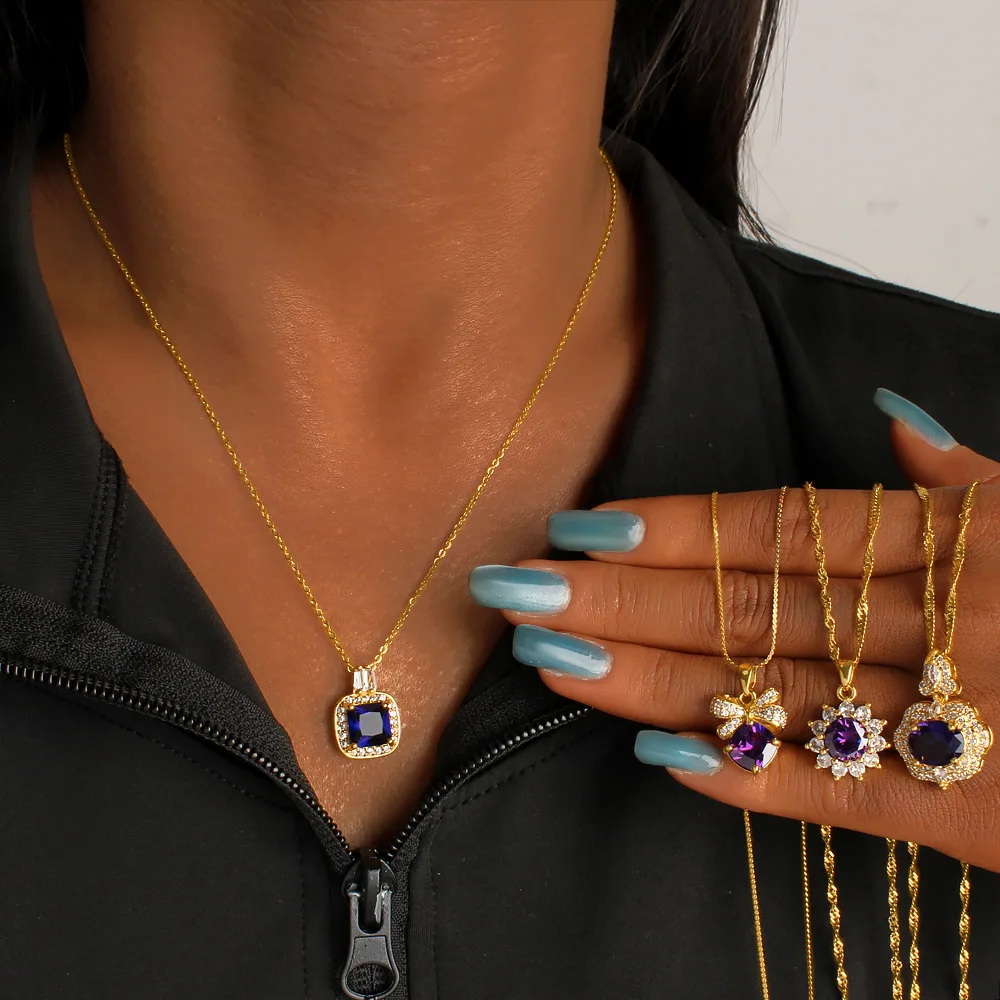 

DIY accessories Guangdong decoration retro luxury zircon copper pendant necklace fashionable popular stainless steel chain neck