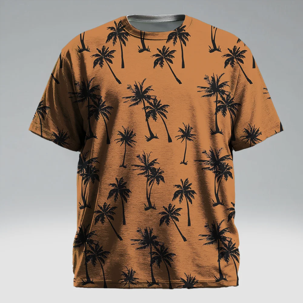 

S-9xl plus size Men's Short Sleeve T-Shirt: Coconut Tree Vibe - Sleek Tropical Palm Prints, Wrinkle-Resistant,