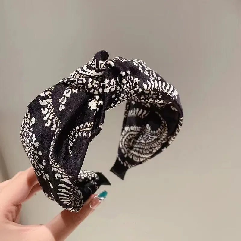 Ethnic Style Fabric Knotted Headband Wide Edge Hair Accessories for Women Girls Non-Slip Hairband Fashion image 5