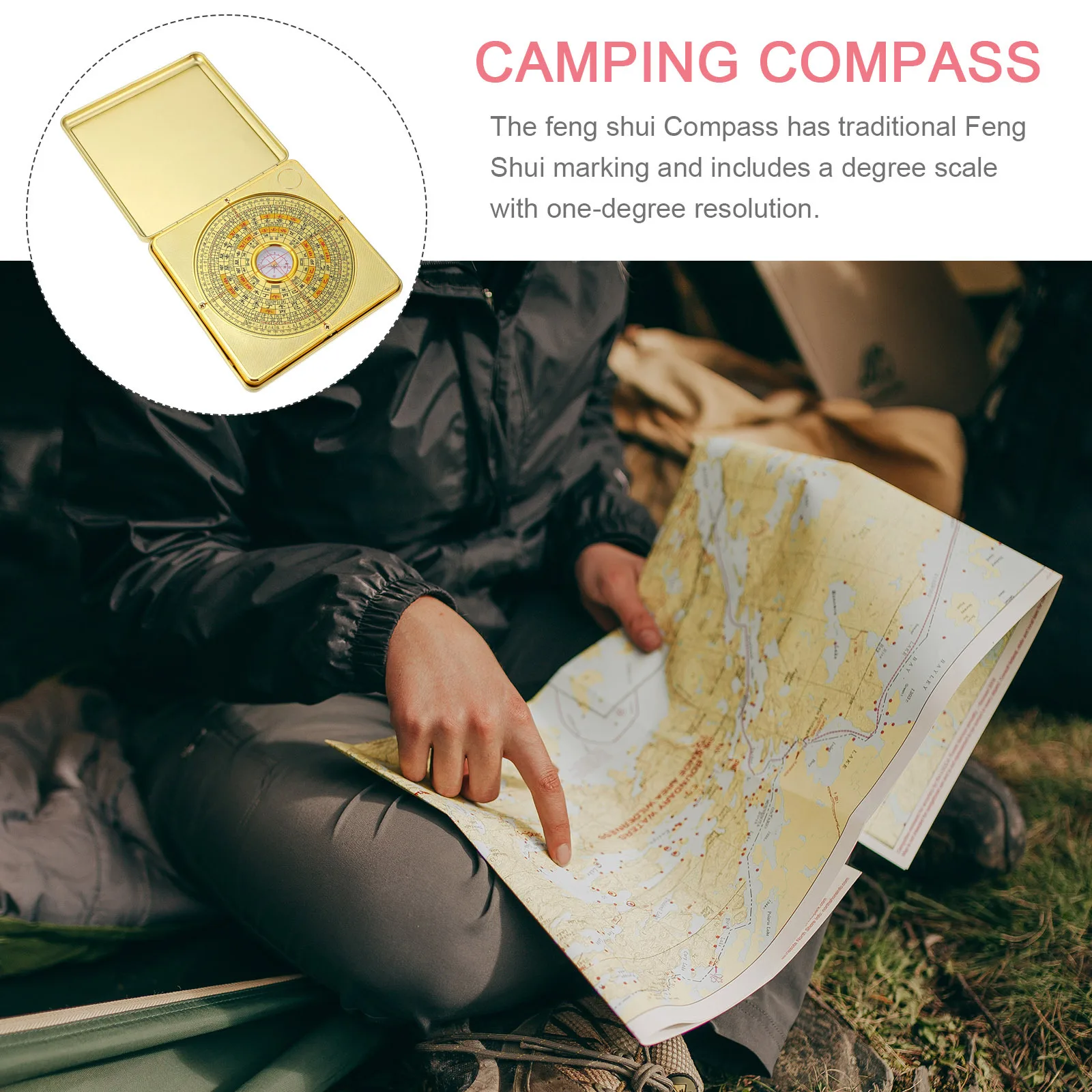 

1Pcs Feng Shui Compass Pan Square Design Flipping Cover Camping Survival Hiking Outdoor Tool Waterproof Geology Alloy