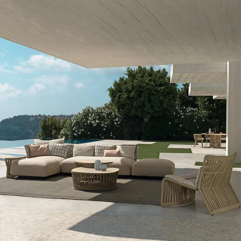 

！@Outdoor Contemporary Nordic Design Aluminum Sofa Set for Hotel Courtyard Garden Balcony Patio with High-Density Sponge Cushion