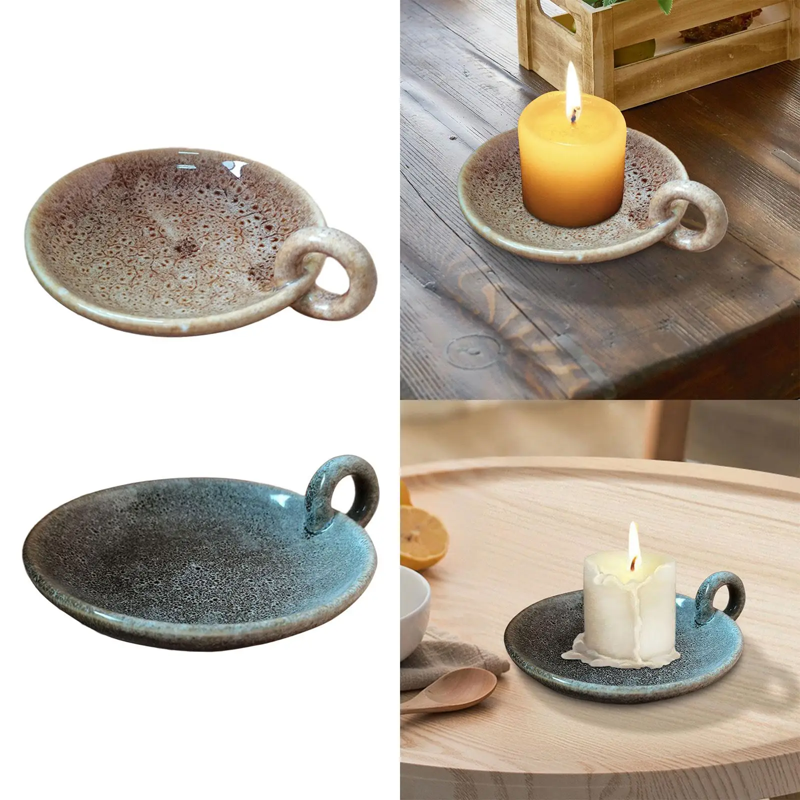 Candle Holder Pillar Candle Holders Ceramic Candle Plate Centerpiece for Fireplace Mantle Anniversary Living Room Home Decor