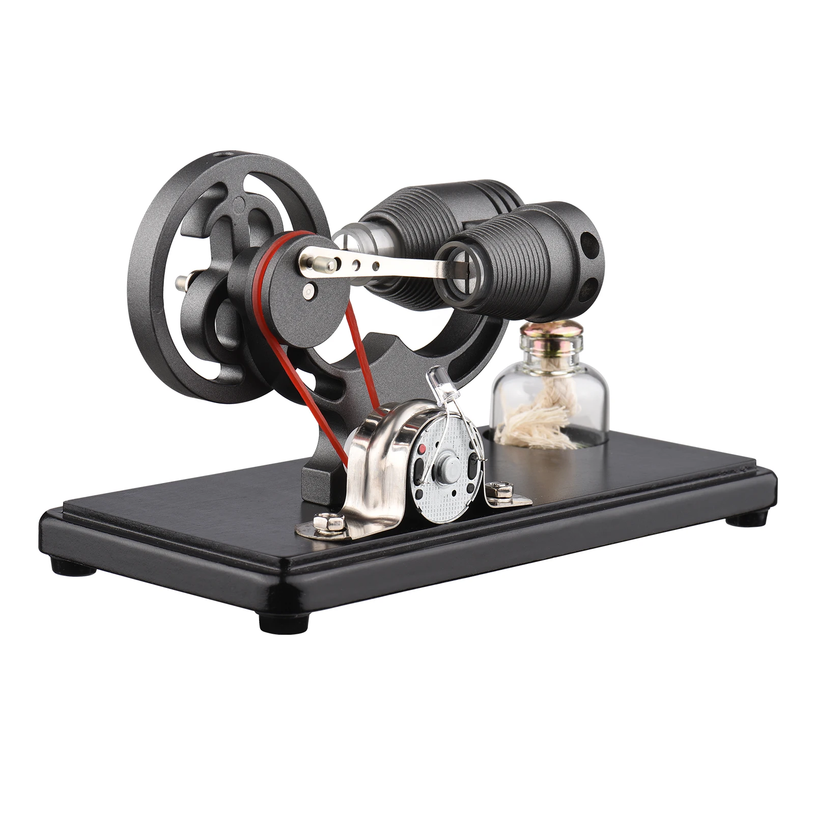 Hot Air Stirling Engine Electricity Generator Motor Model with LED Light Dollar Flywheel Design Science Experiment with Base