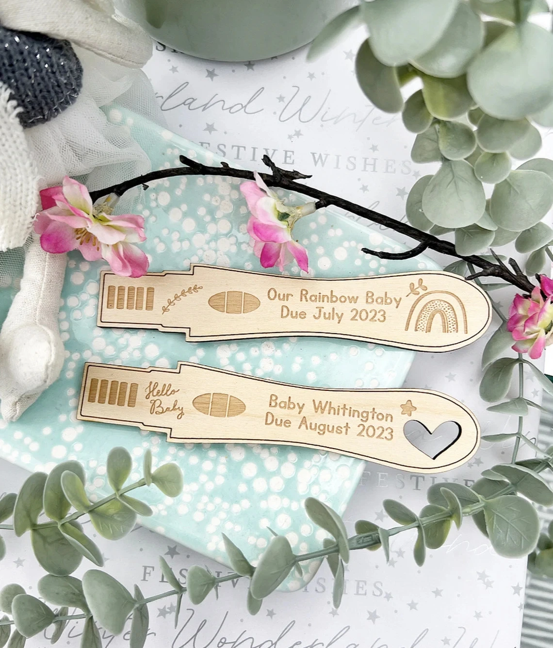 Personalised Wooden Pregnancy Test, Pregnancy Announcement, Baby Due 2024, Baby Coming Soon, Rainbow Baby, Pregnancy Photo Prop