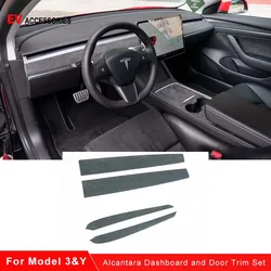 Real Black Alcantara Trims For Tesla Model 3/Y Interior Decoration-Dashboard&Door Trim Modification Cover Decor Adhensive Panel