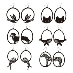 Exaggerated Big Zebra Snail Black Animal Acrylic Earrings For Women Funny Swallow Dachshund Dog Whale Black Cat Drop Earrings