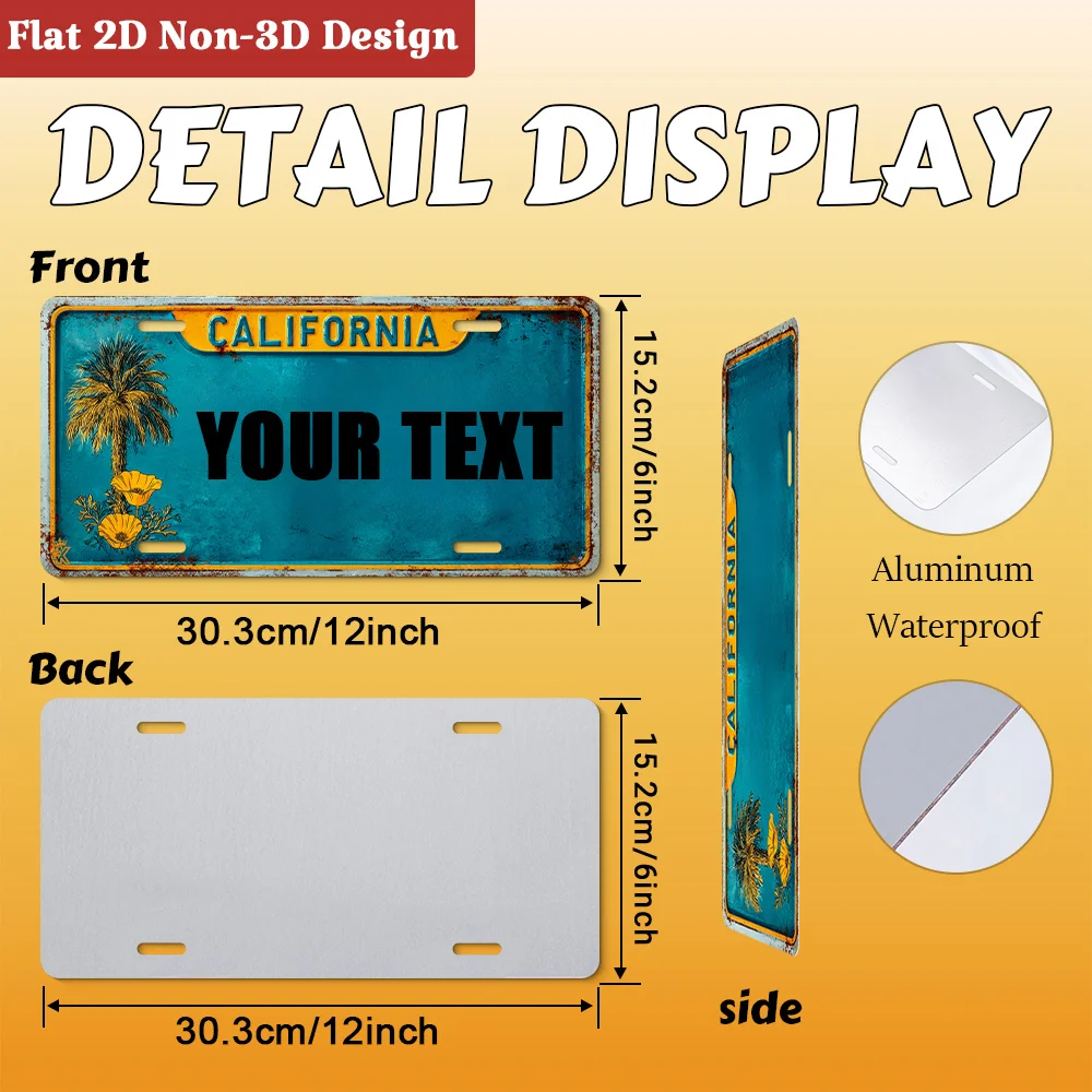 Customizable, Golden Coast  California Palm Tree Scene Decorative License Plate, Only for Decoration, Retro Coastal Accent for W view 3