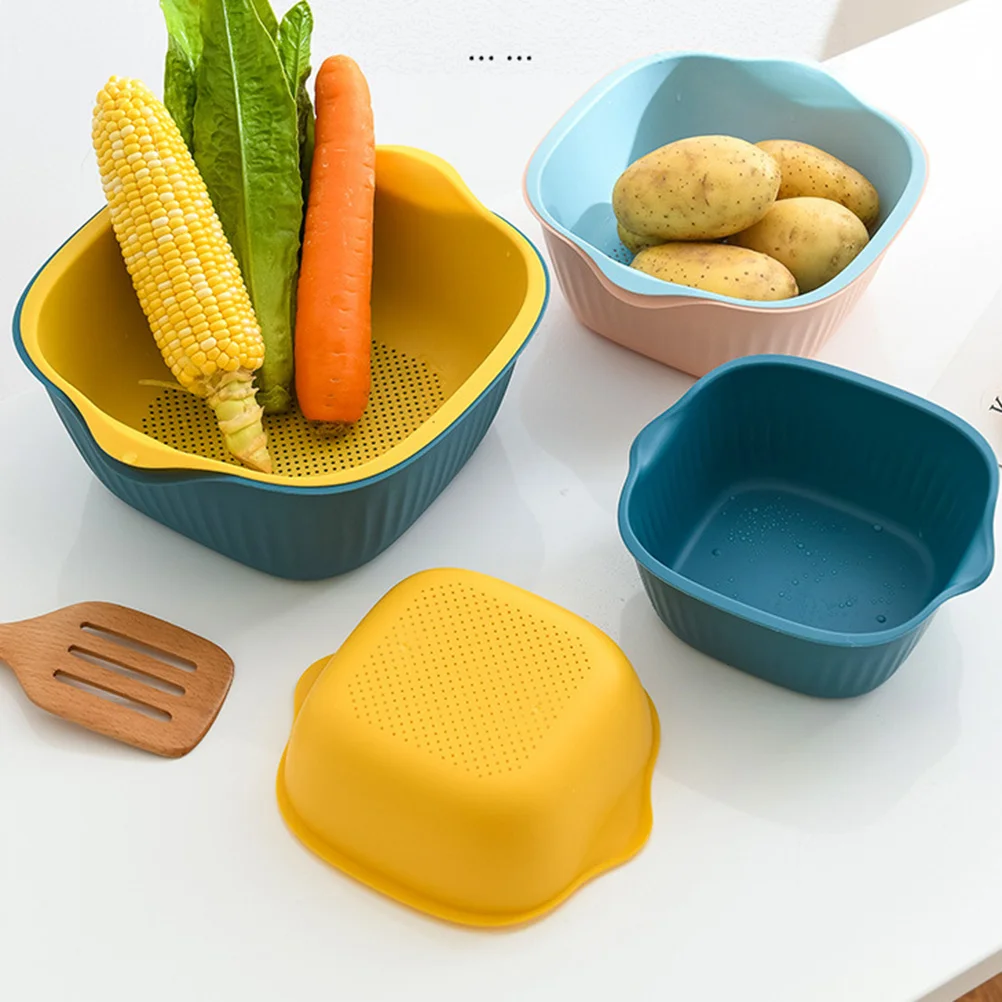 

Двухслойная сливная корзина, размер L, темно-синяя, желтая, практичная кухонная корзина для хранения овощей, фруктов, многофункциональная креативная корзина