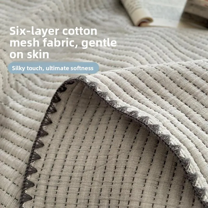 

Simple Style Pure Cotton Washed Six Layer Summer Quilt Air Conditioner Quilt Machine Washable Lightweight Single Double Size ...