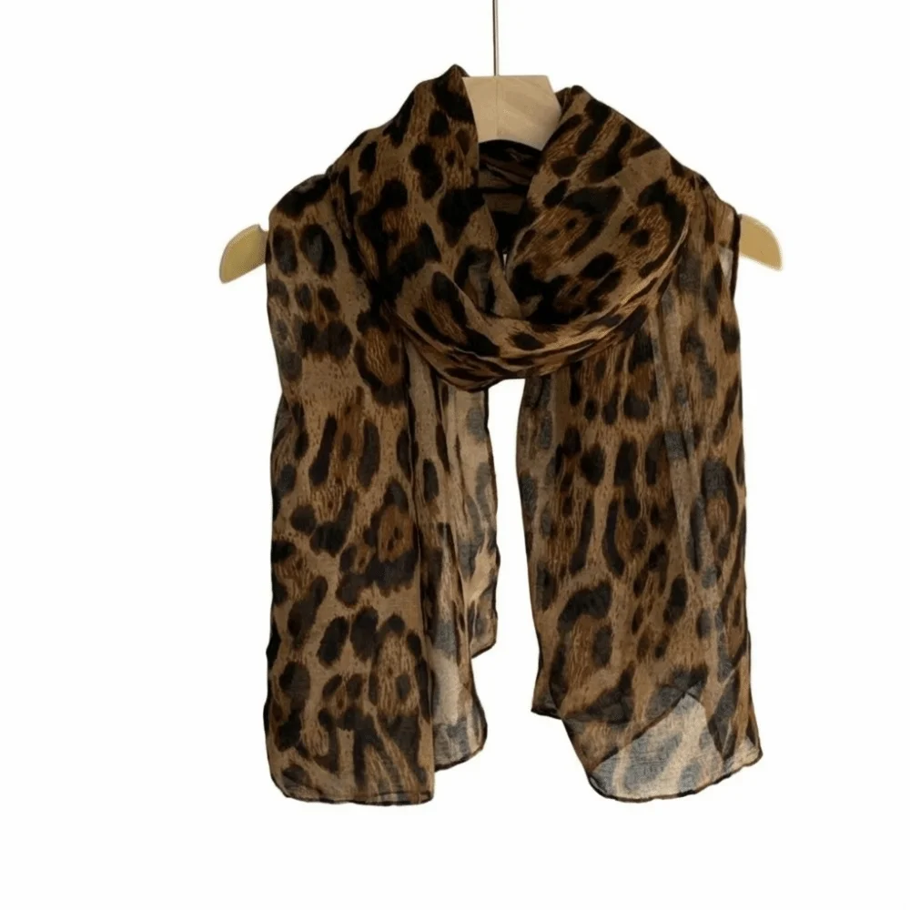 New Soft Leopard Print Scarf Big Size Trendy Voile Headband Neckscarf Elegant Thin Fabric Shawls Women Fashion