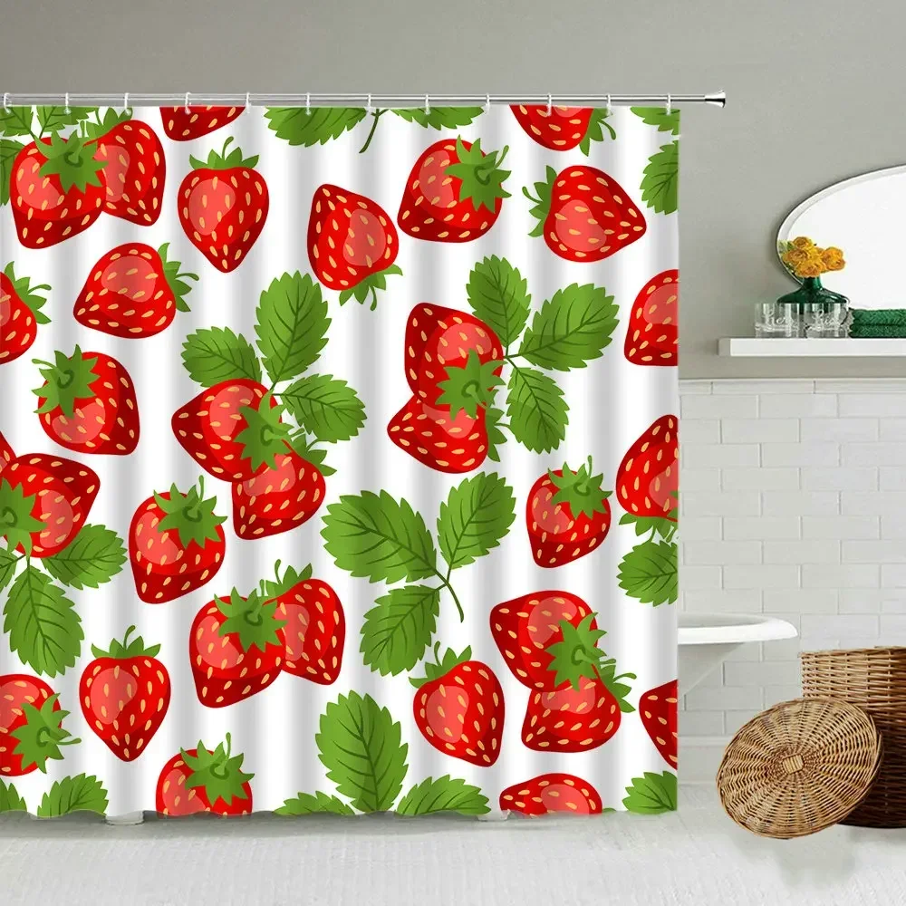 Cartoon Tropical Fruit Plant Shower Curtain Watermelon Strawberry Pineapple Cherry Color Creative Bathroom Waterproof Screen Set