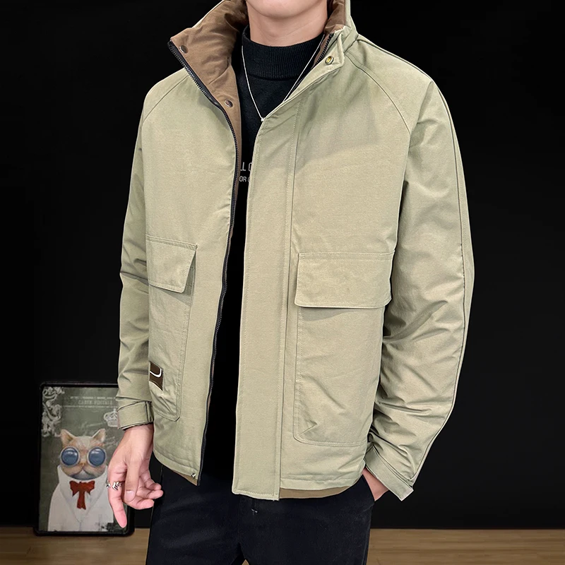 

Outdoor Cycling Jacket American Stand-up Collar Patchwork Down Jacket Autumn Winter Men Jacket Casual Thickened Duck Down Jacket