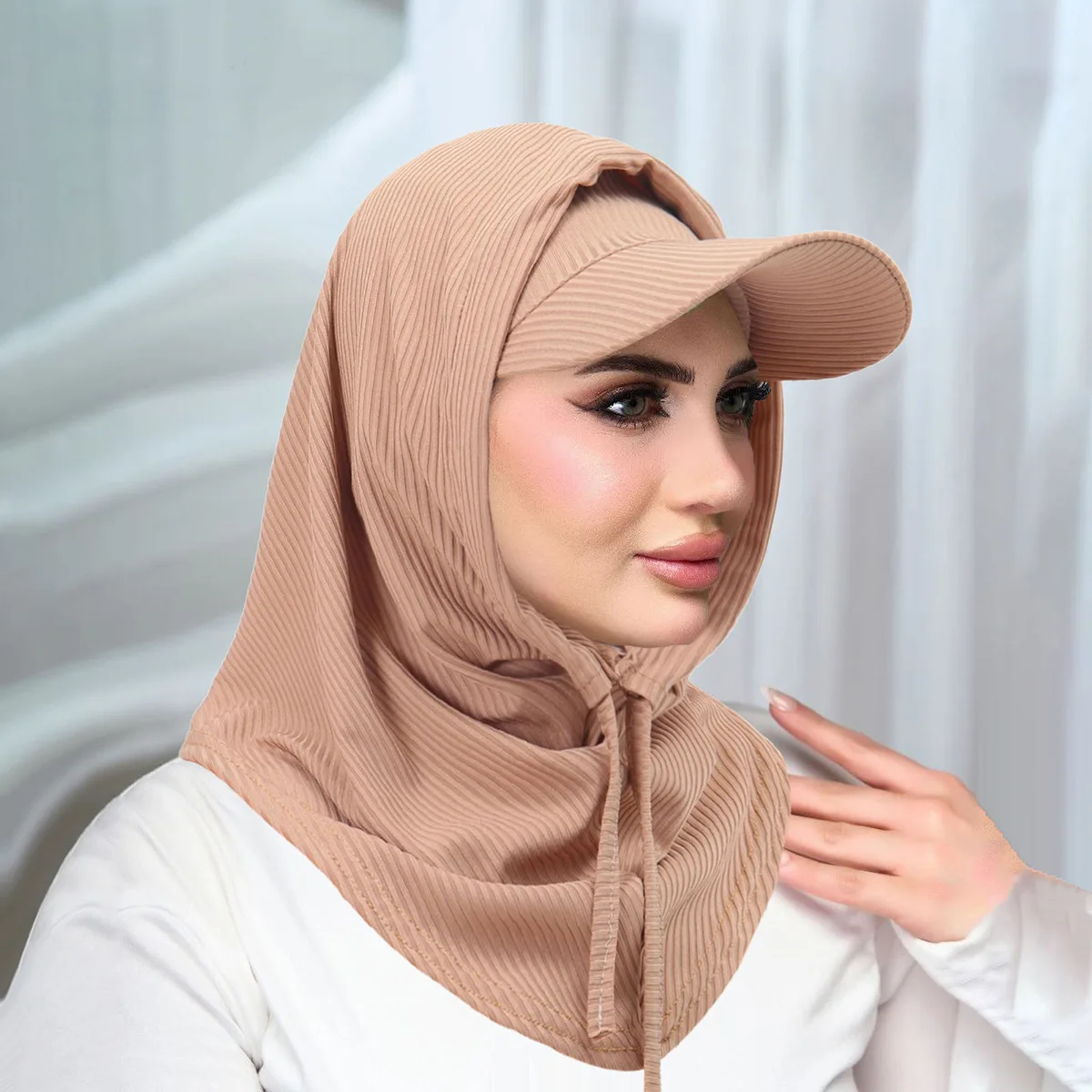 Women Baseball Cap Hijab Muslim Sets Head Neck Cover Instant Scarf Bonnet Wide Brim Visor Hat Islamic Headscarf Turbante Mujer