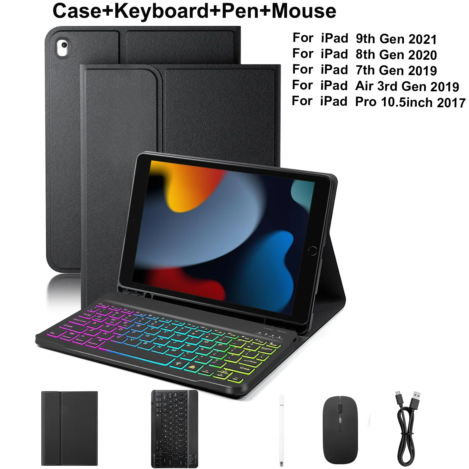 Case Keyboard with Mouse Stylus Pen for iPad 10.2 9th 8th 7th Air 3 Pro 10.5 Backlit Keyboard Leather Cover with Pen Slot