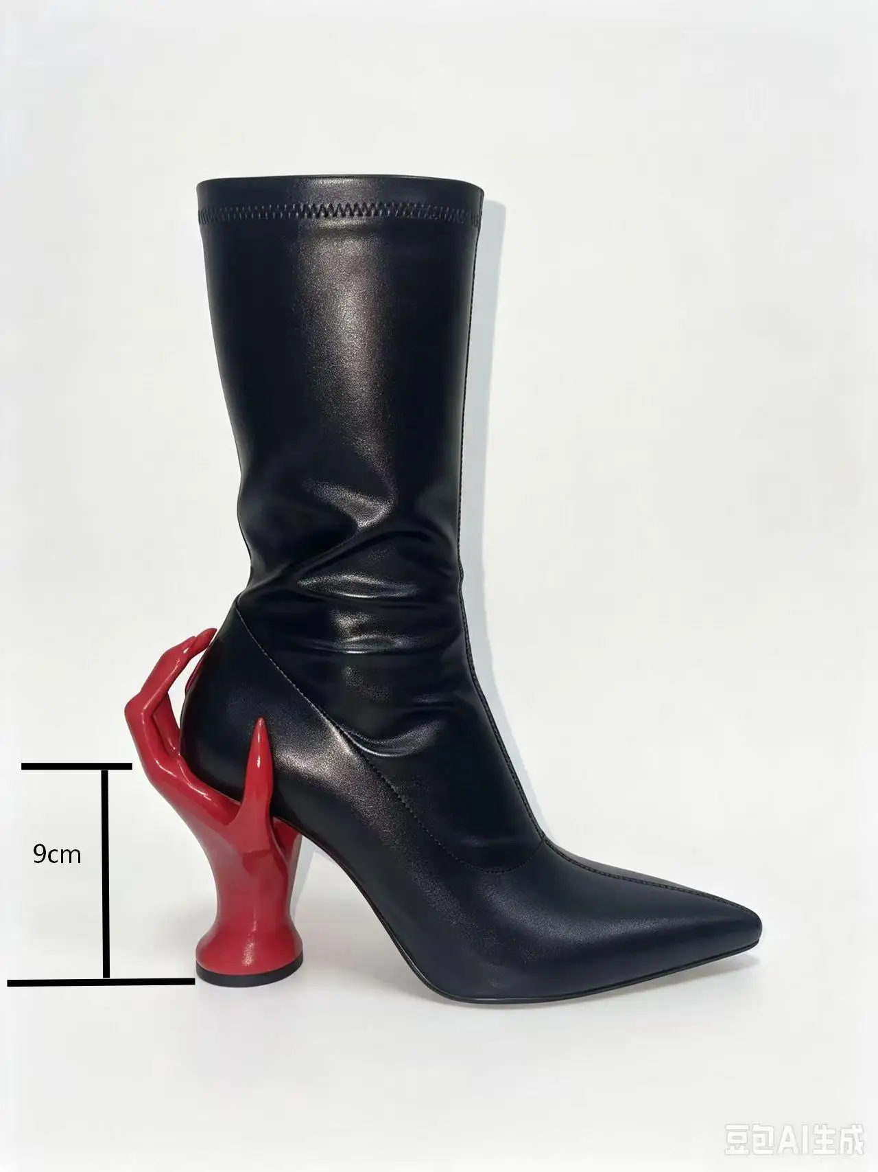 Black Pointed Toe Bling Rhinestone Knee-High Women Boots Special Hand Support High Heel Slip On Design Large Size Shoes