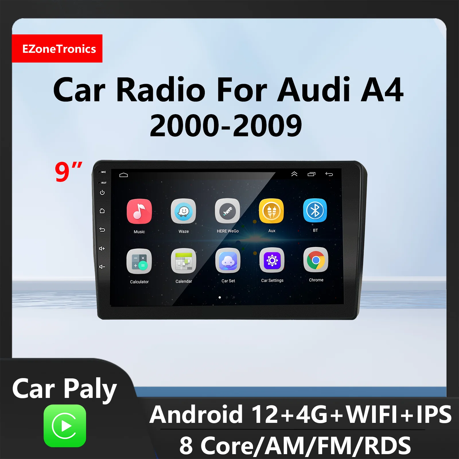 EzoneTronics CarPlay Android Radio for Audi A4 2000-2009 | HD GPS Navigation, Bluetooth, USB Player, Car Entertainment System