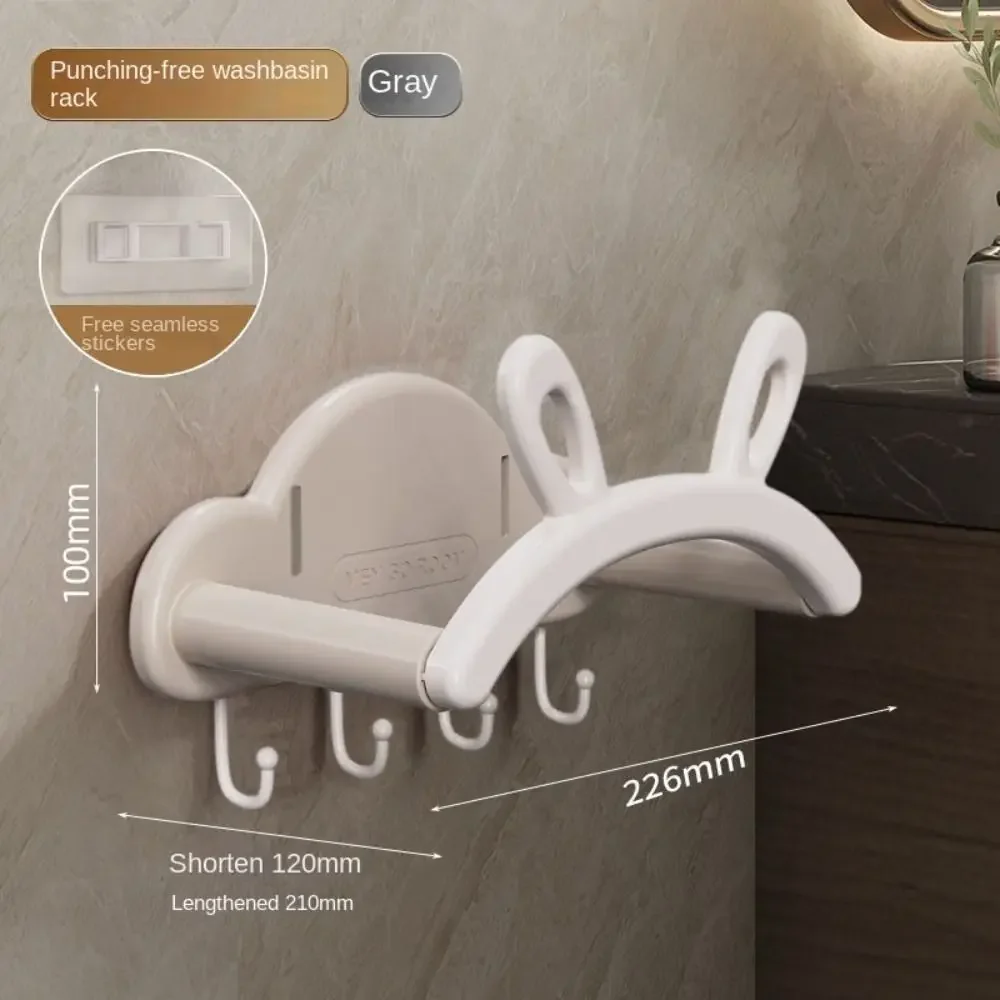 Telescopic Washbasin Rack Wall Mounted Rabbit Ears Storage Shelf Multifunctional No Punching Washbasin Hook