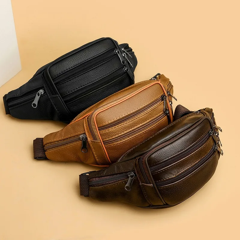 Men\'s Genuine Leather Chest Bags Crossbody Bag Luxury Design Durable Pockets Chest Bag Business Men\'s Handbag Shoulder Bag