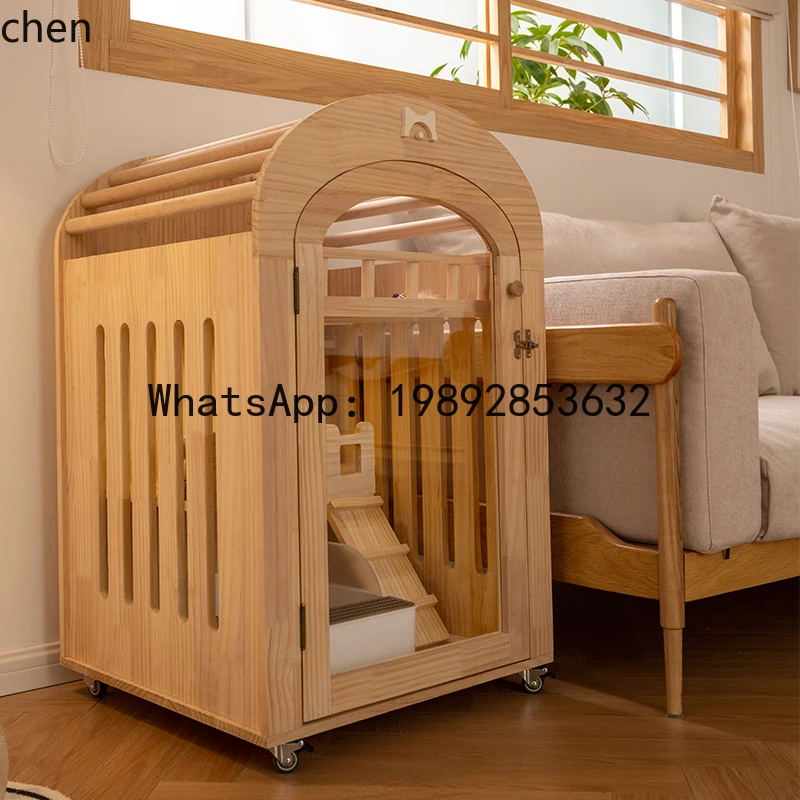 B1 Solid Wood Home Indoor Pet Cat Two-story Small Cat House Breathable Cat Nest House