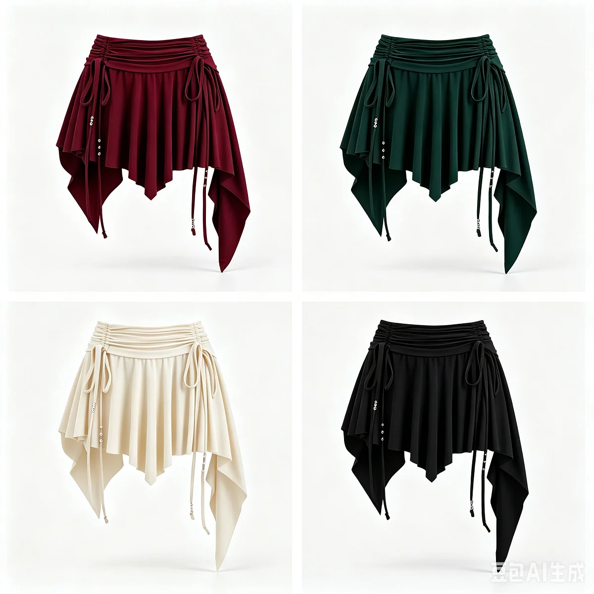 Mittelalterlicher Retro-Minirock für Damen mit Plissee und Kordelzug, Y2K-Stil, asymmetrischer Saum, hohe Taille