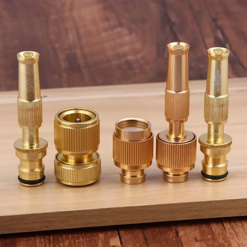 Spray Nozzle Water Gun Brass High Pressure Direct Spray Quick Connect Leakproof Design for Garden Lawn Car Cleaning