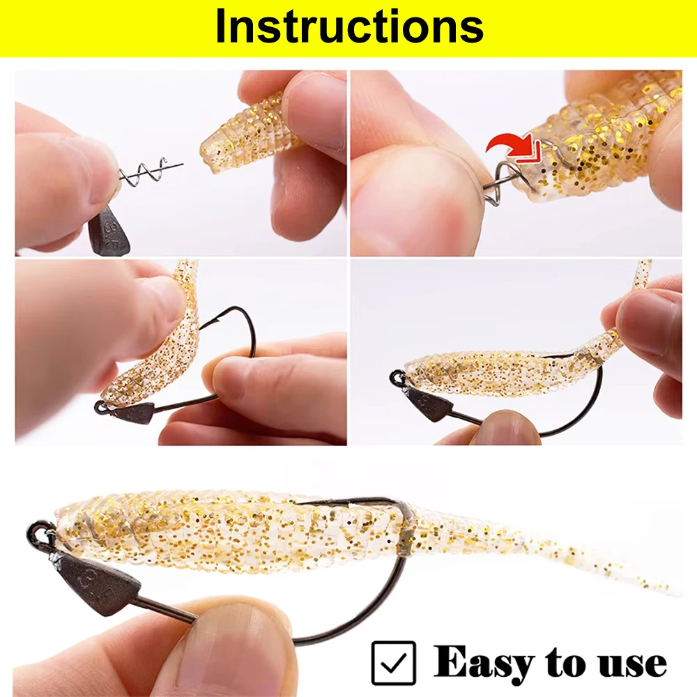 10pcs Jig Head Fishing Hooks 3.5g/5g/7g/10g/15g/21g Variety Pack with Spin Lock Pin Soft Worm Lure Bait Tackle for Angling