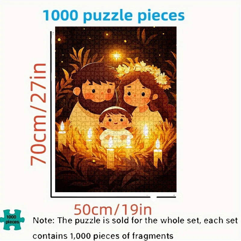 19.7X27.6인치 크기의 가족 테마 퍼즐 1000개 세트, 부모와 어린 아이들의 매력적인 만화 장면이 특징