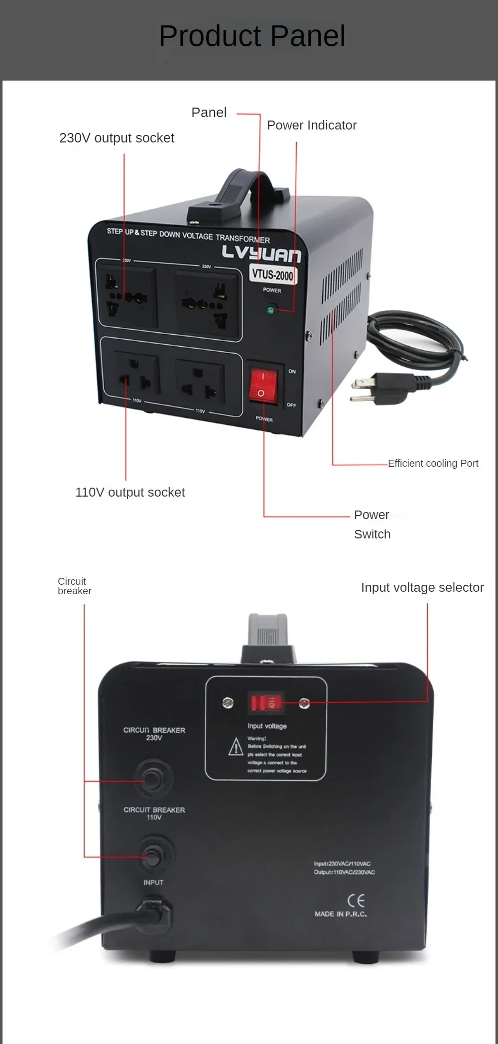 Household Appliances 220V to 110V Step Up/Down Converter, 1000W - 5000W International Plug Voltage transformer