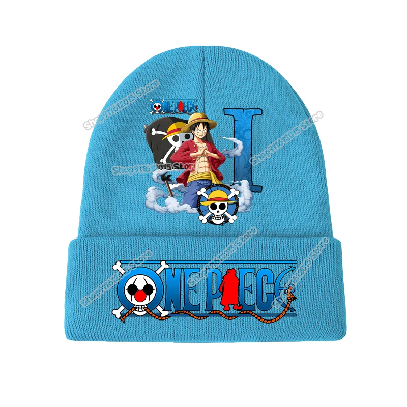 Berretti invernali One Piece Rufy Anime Lettera AZ Berretti lavorati a maglia per bambini Ragazza Ragazzo tenere al caldo cappelli a cuffia stampa Berretti a maglia per bambini