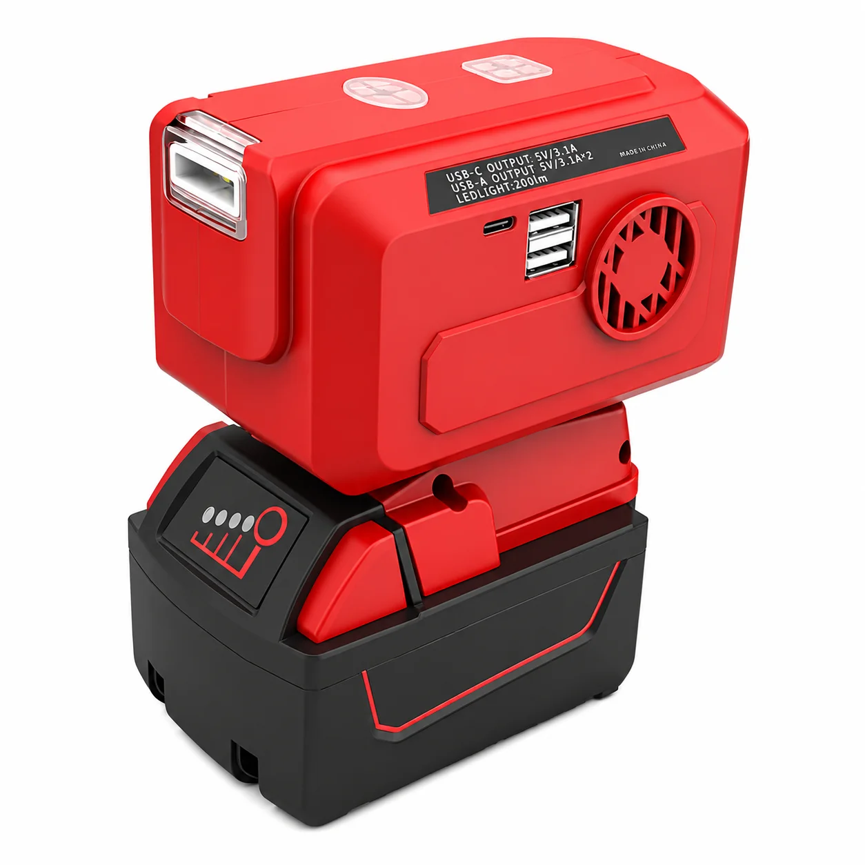 200W Inverter for Milwaukee M18 Battery, AC 110V/USB/Type-C/LED Light, Portable Power for Camping Car Emergency