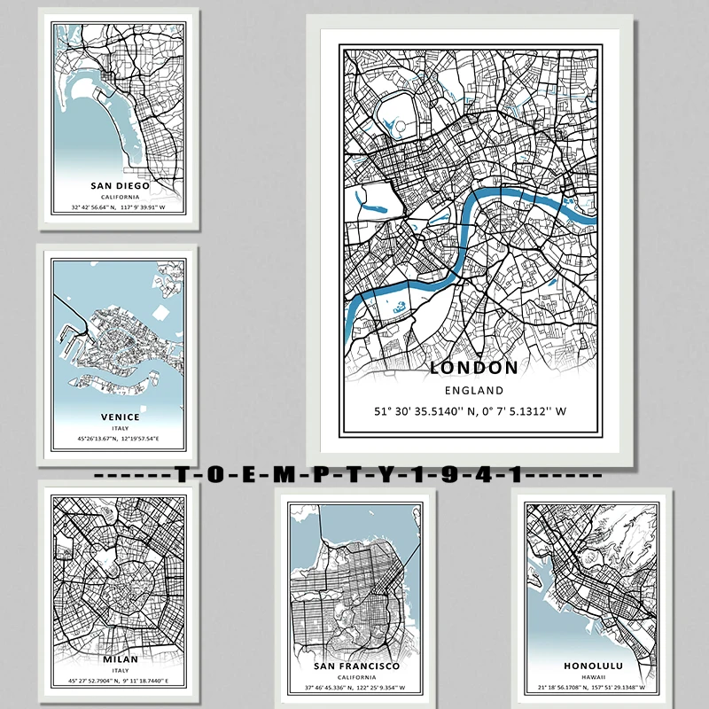 US England Italy Cities Map Art Poster Canvas Printing Maps Artwork Wall Decor England London Wall Art Decor Bar Home Wall Decor