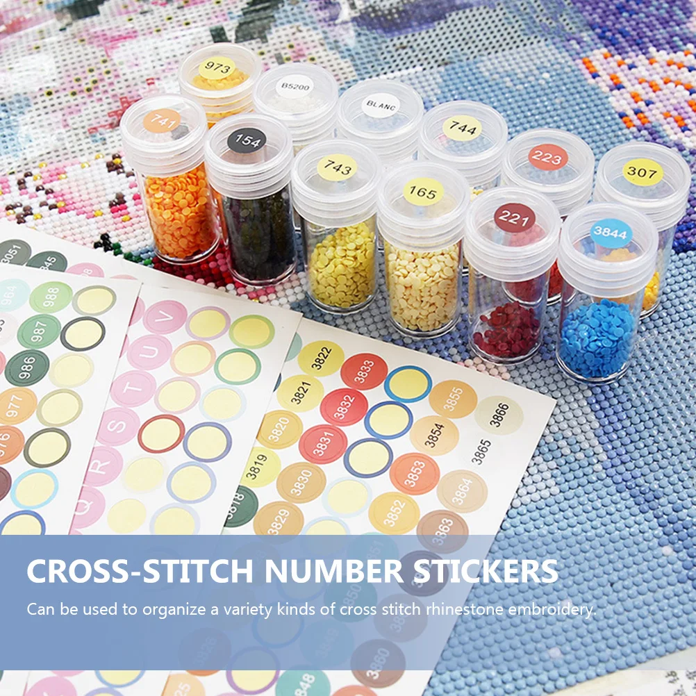 

8pcs 8 Sheets Stickers Cross-Stitch Number Labels Adhesive Marking Tool Rhinestone Embroidery Storage Organizer