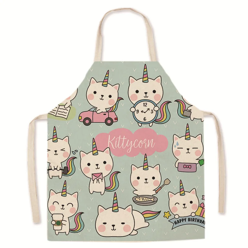 Cooking Baking apron Cartoon Cat Linen Apron Sling Design Kitchen Supplies Stain Proof waterproof cleaning  Unisex